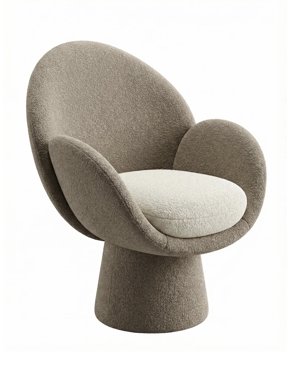 Petal Dining Chair in taupe bouclé on a pedestal base